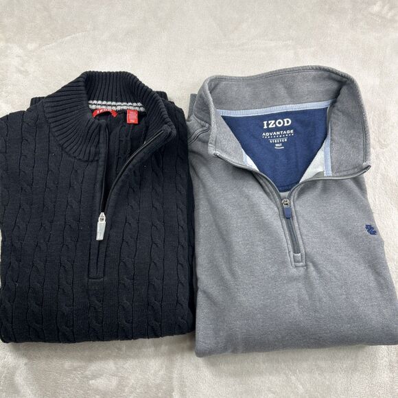 Izod Men’s Sweater Lot 3XLT Gray Black Pullover Knit Stretch 1/4 Zip Big & Tall - Picture 2 of 10